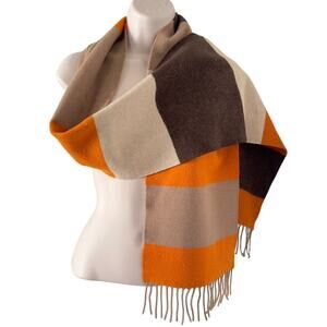 Scottish Merino Wool Cashmere Blend Scarf Orange Brown Stripe Express 74”